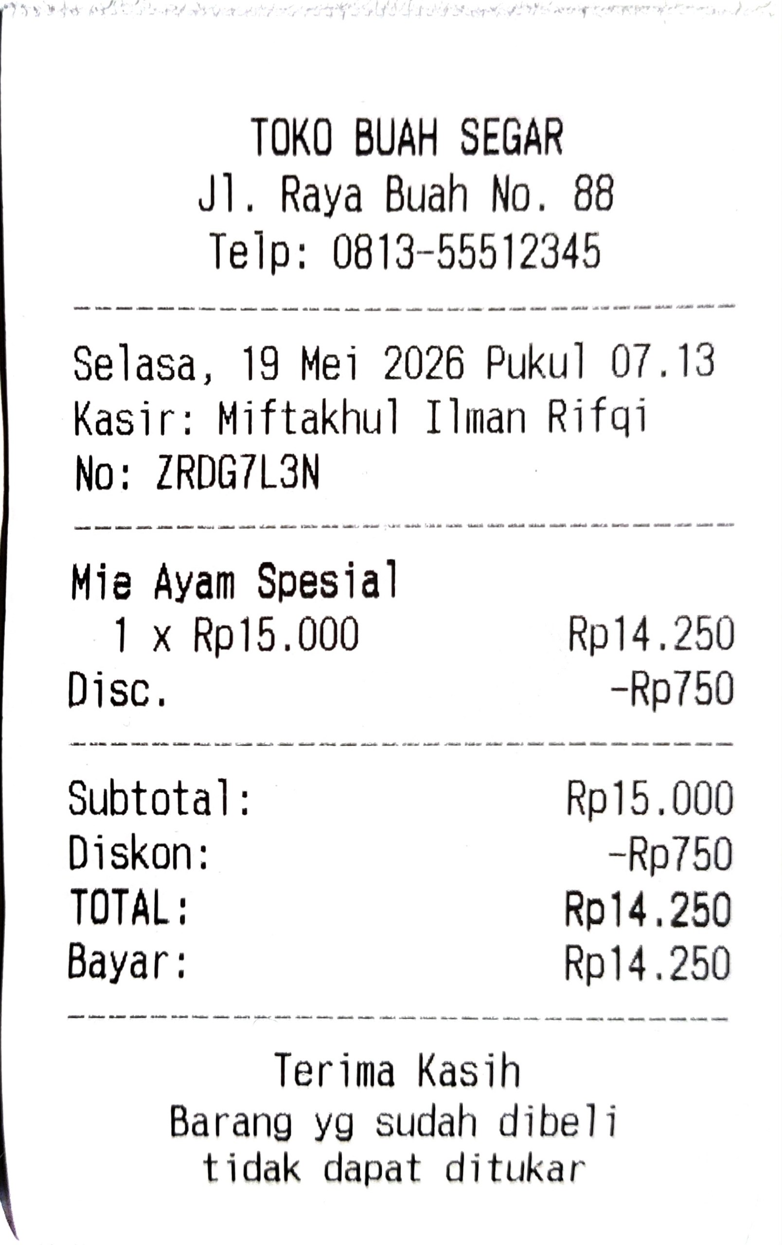 Receipt template