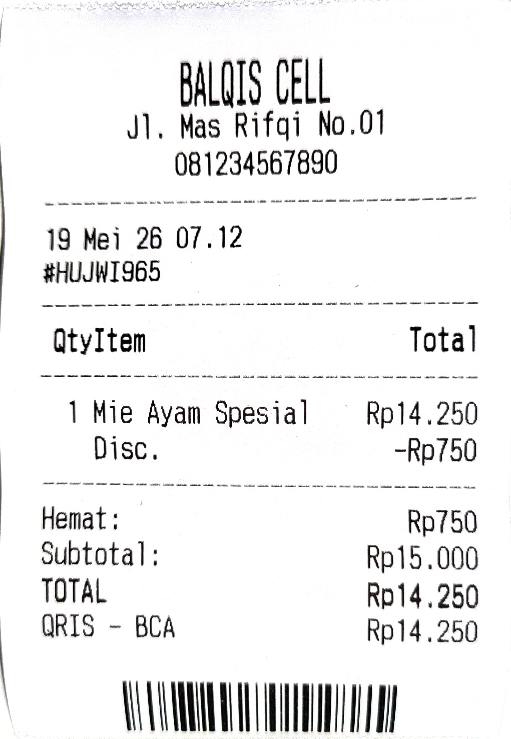 Receipt template