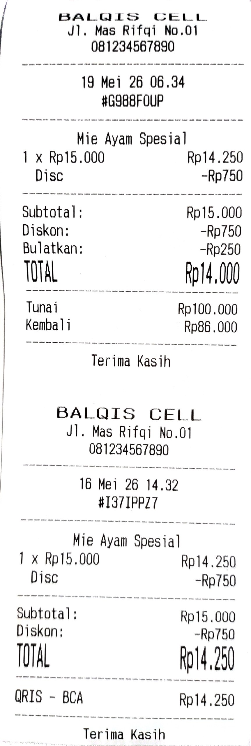 Receipt template
