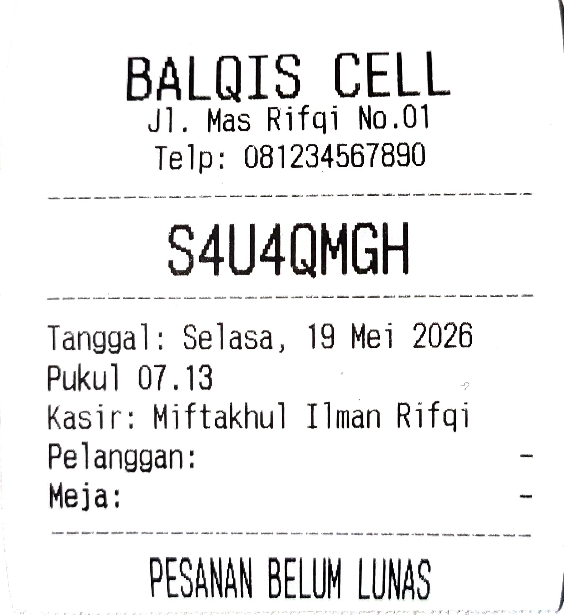 Receipt template